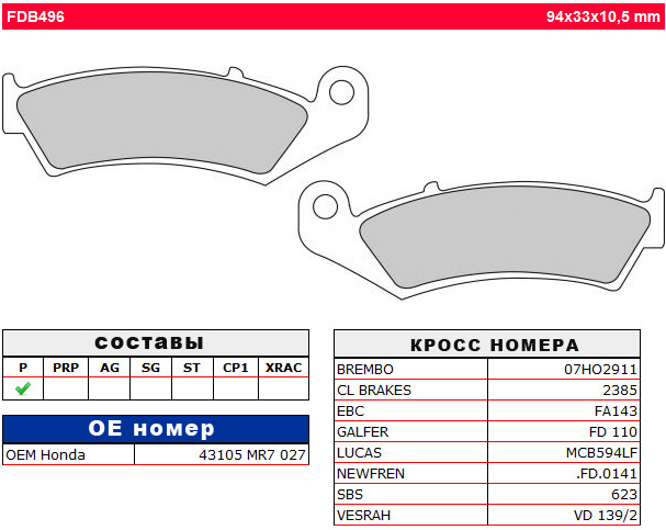 FERODO FDB496P колодки тормозные
