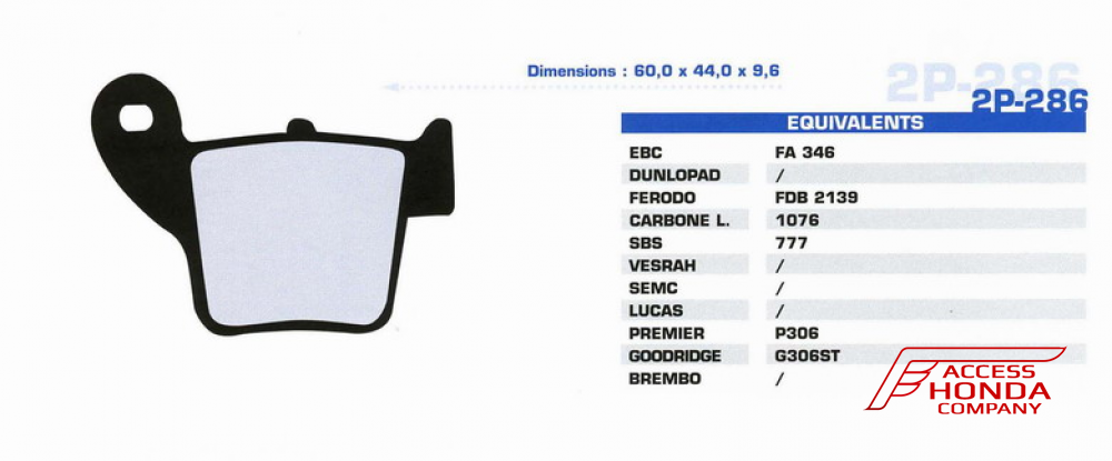 NISSIN 2P-286ST колодки тормозные  
